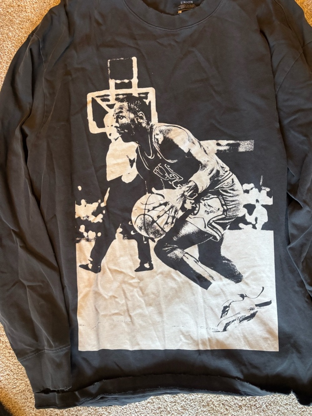 Jordan Black Long Sleeve Tee with White Basketball Graphic